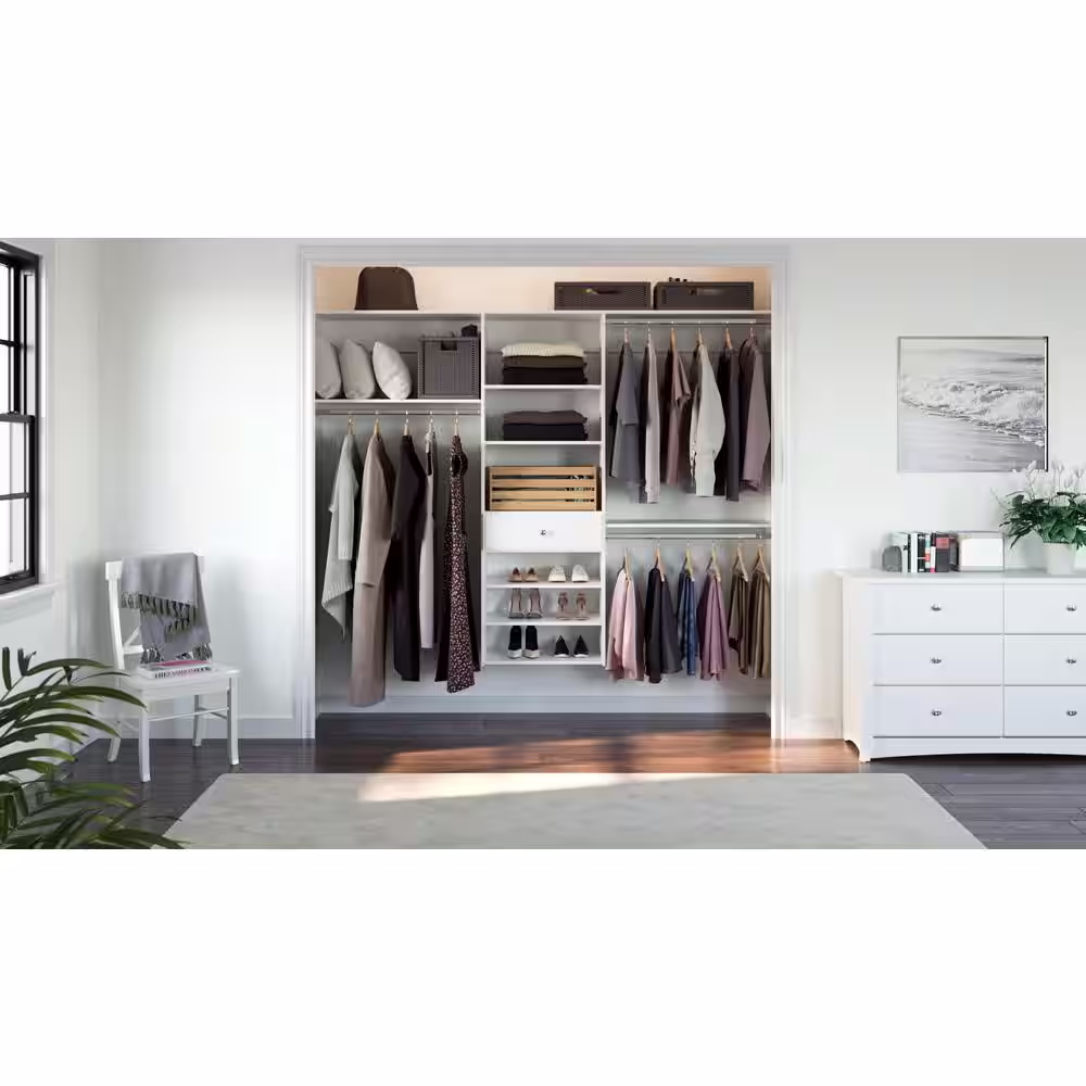 Closet Evolution 14 in. D x 96 in. W x 72 in. H Classic White Perfect Fit Wood Closet Kit