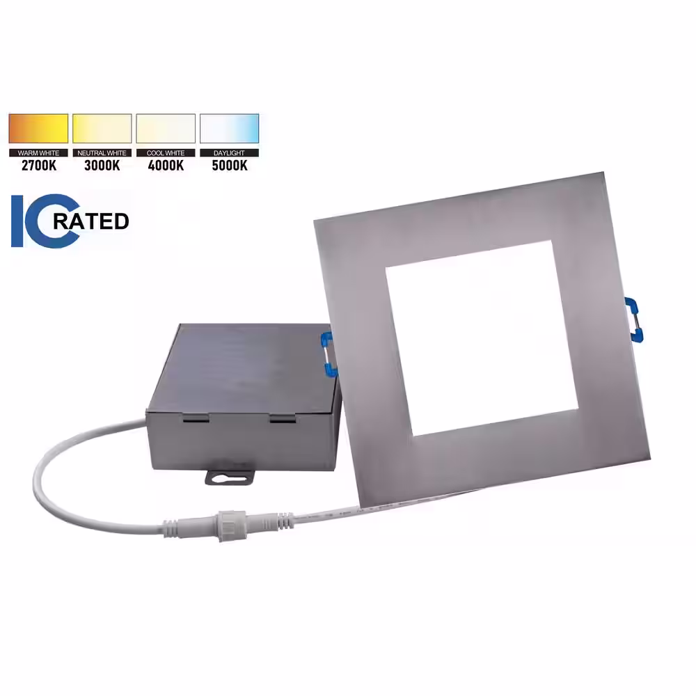 NICOR DLE Series 4 in. Square 5000K Nickel Integrated LED Recessed Canless Downlight with Trim
