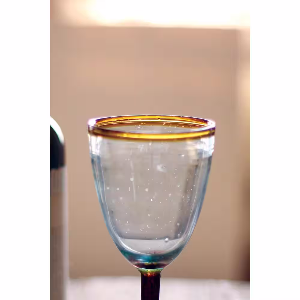 None 18 oz. Clear Hand Blown Recycled Glass Water Goblet (Set of 6)