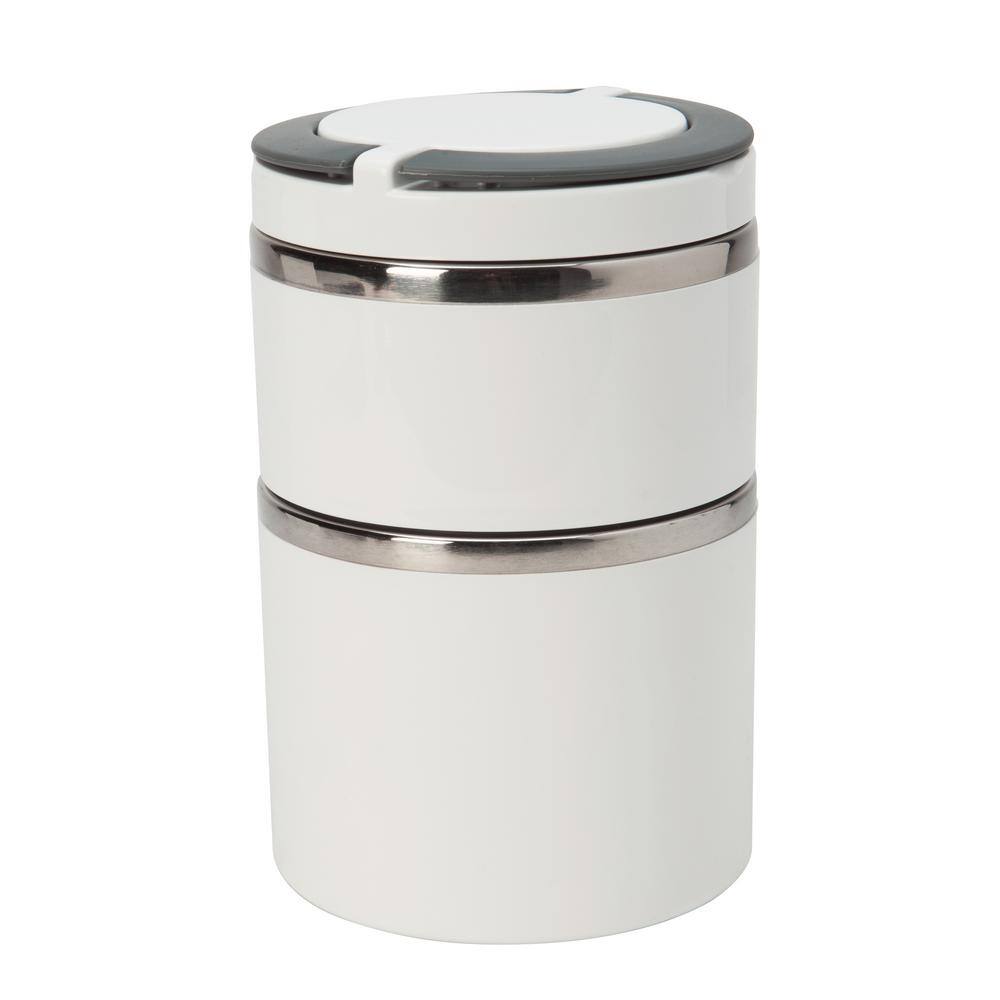 Kitchen Details 3-Piece Round Twist Stainless Steel 2-Tier White Lunch Box