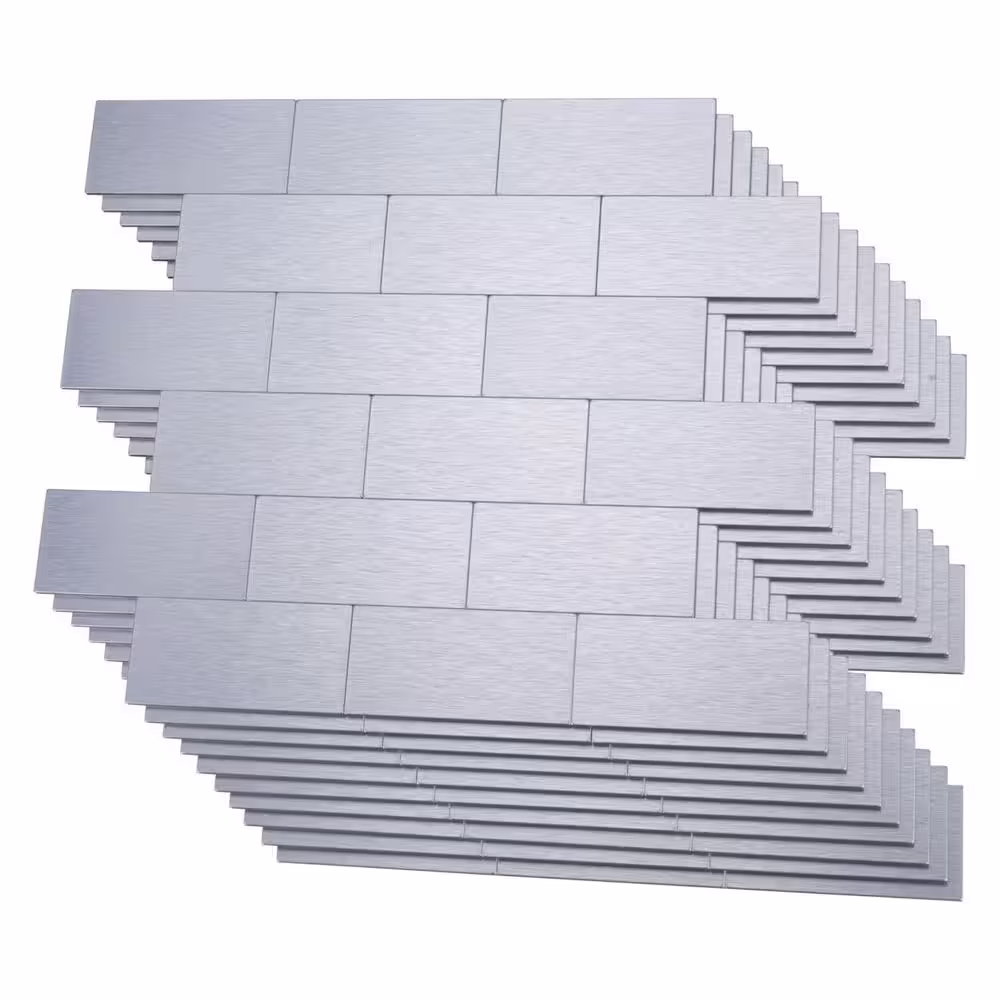 Art3dwallpanels Subway Metal Brushed Silver Peel and Stick Backsplash Tile 11.3 in. x 11.1 in. ( 8.7 sq. ft./Pack)