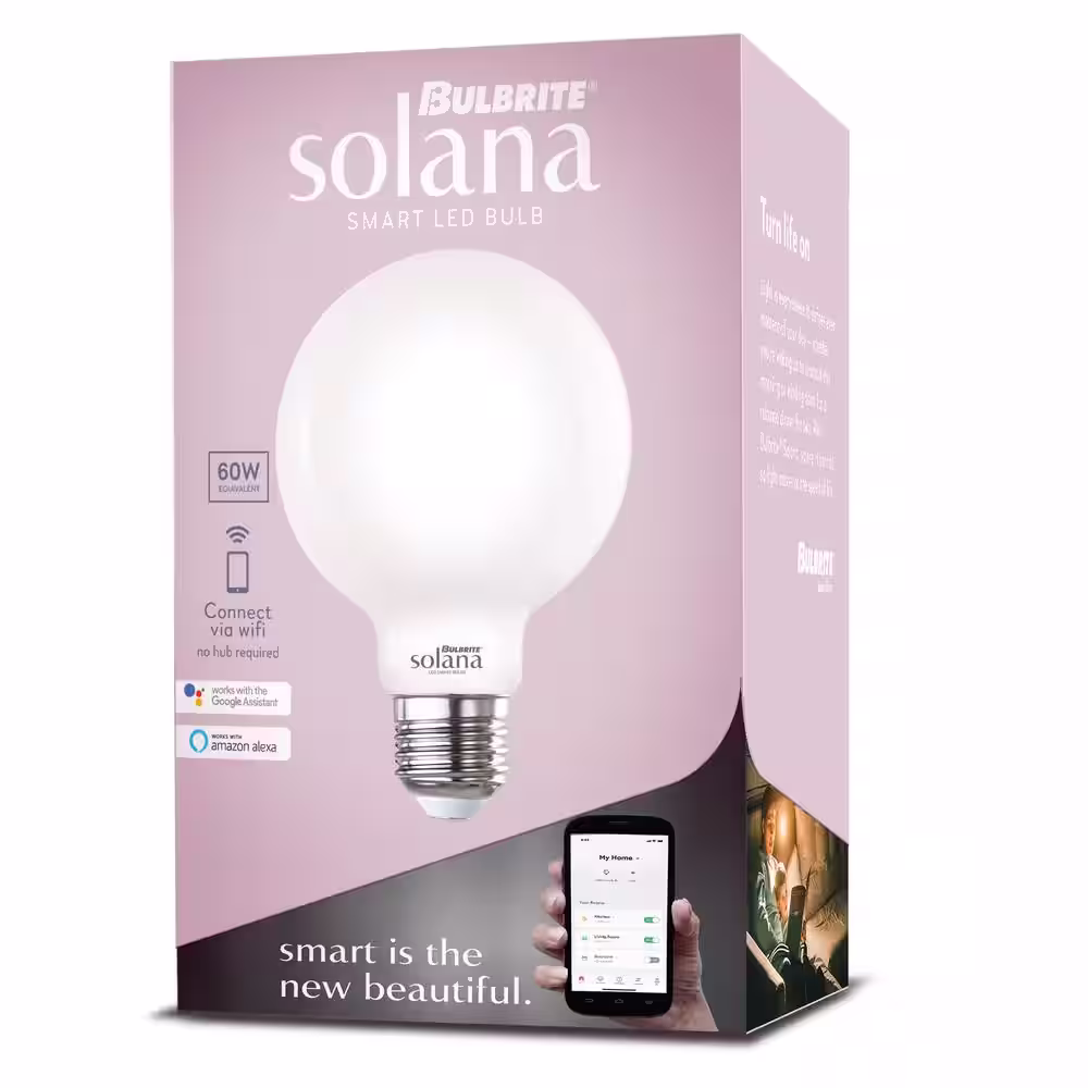 Bulbrite 60 Watt Equivalent G25 with Medium Screw Base E26 in Milky Finish Dimmable 2200-6500K Solana WIFI LED Light Bulb 2-Pack