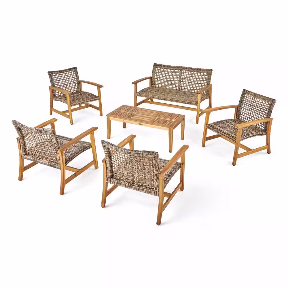 Noble House Hampton Grey 6-Piece Wood Patio Conversation Seating Set