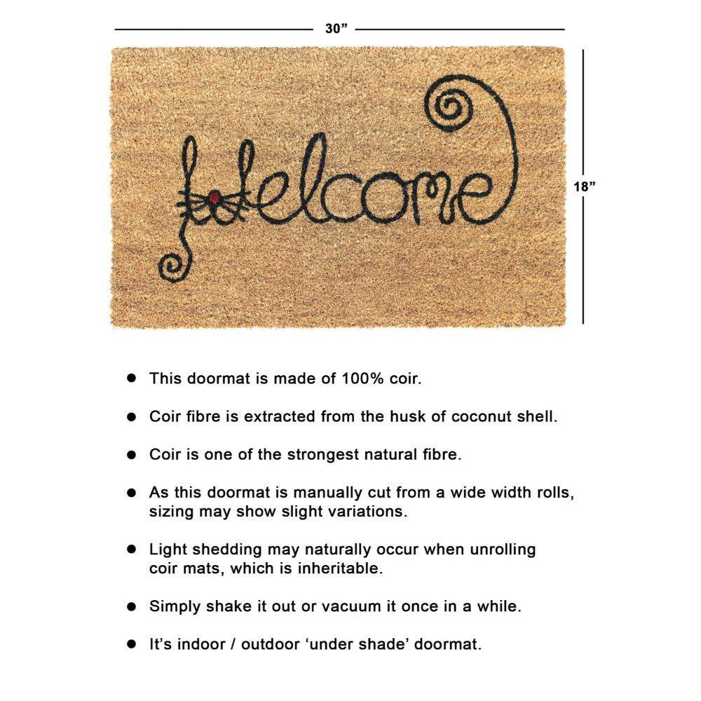 RugSmith Black Welcome Cat Face 18 in. x 30 in. Doormat