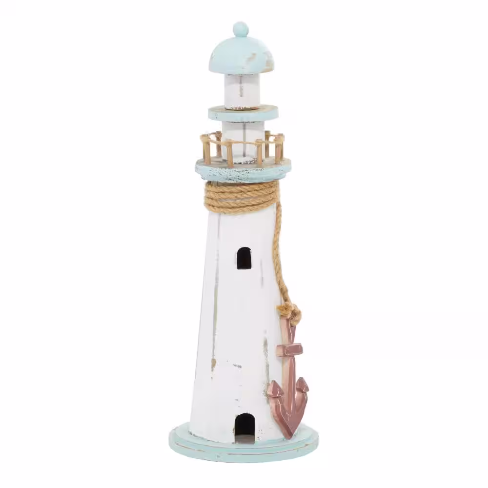 Litton Lane White Wood Light House Sculpture