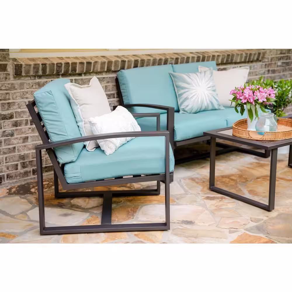 Leisure Made Jasper 4-Piece Aluminum Patio Conversation Set with Spa Blue Polyester Cushions