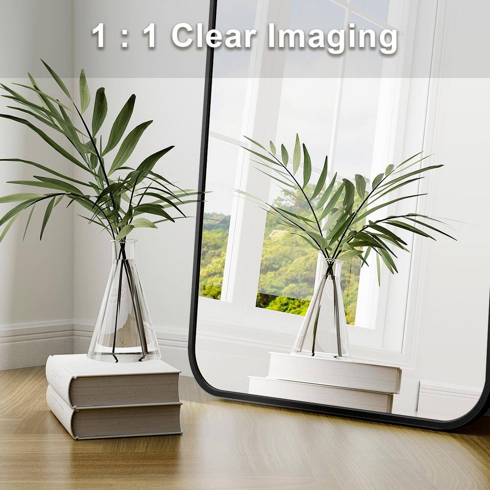 XRAMFY 20 in. W x 64 in. H Arched Black Modern Aluminum Alloy Framed Rounded Full Length Mirror Floor Mirror