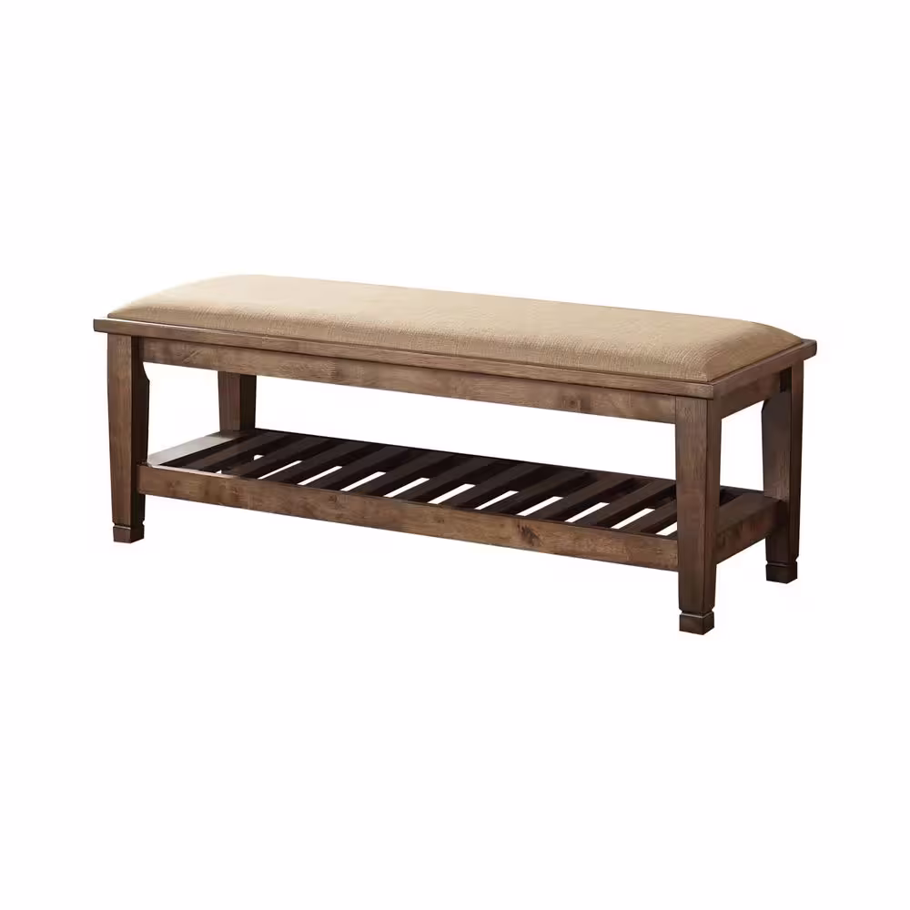 Coaster Home Furnishings Burnished Oak and Beige Bench with Lower Shelf 18.5in x 50.5in x 17.75in