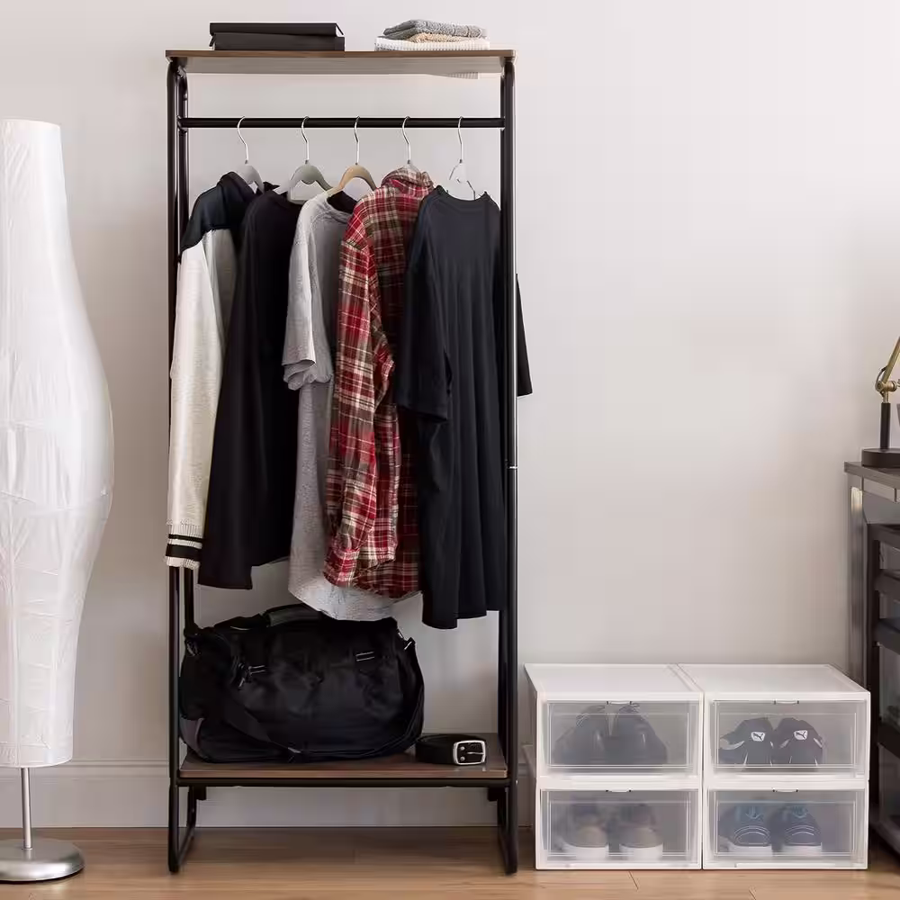 None Black Metal Garment Clothes Rack 25 in. W x 59.5 in. H