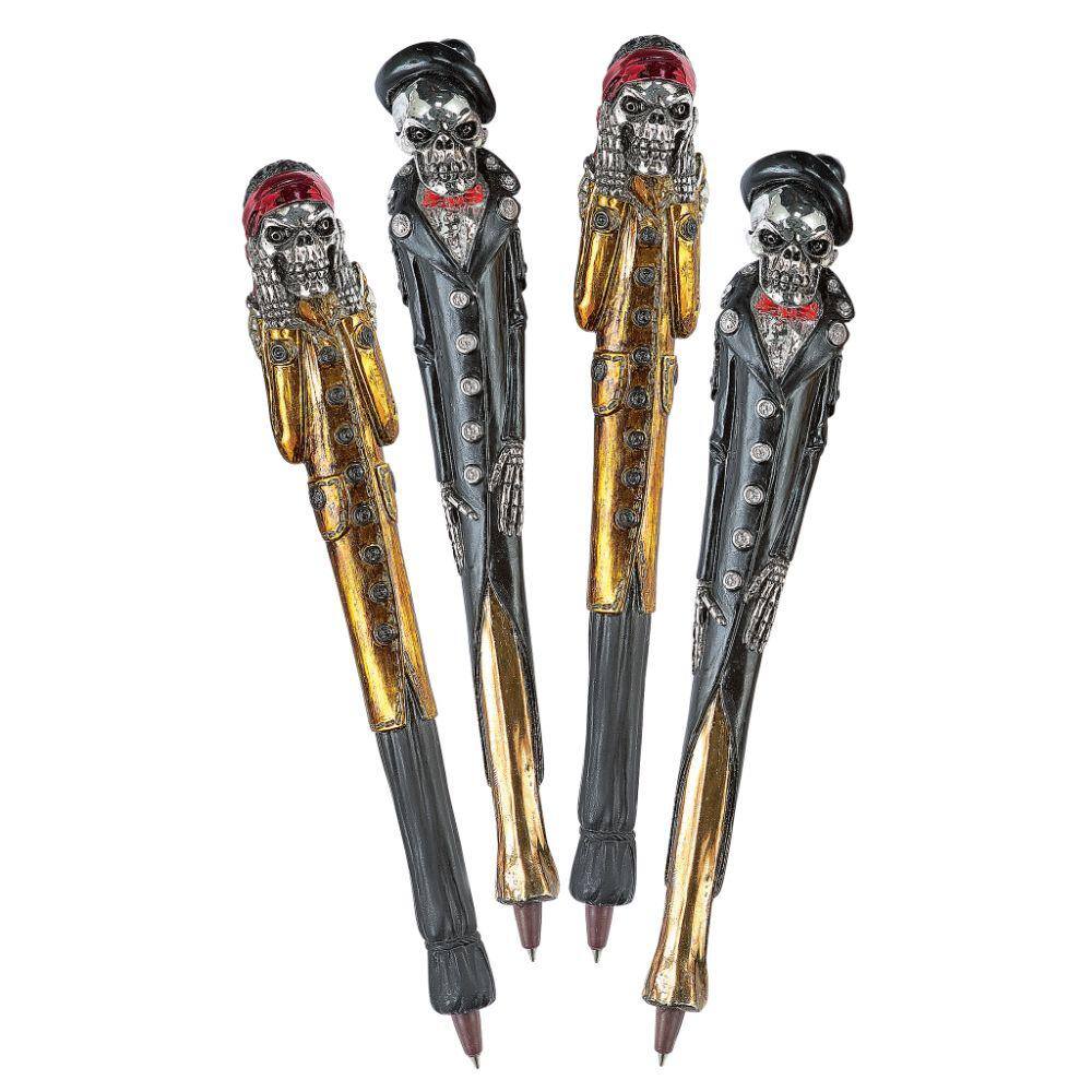 Design Toscano 4 in. x 3 in. Gothic Skull Vessel and Pen Set