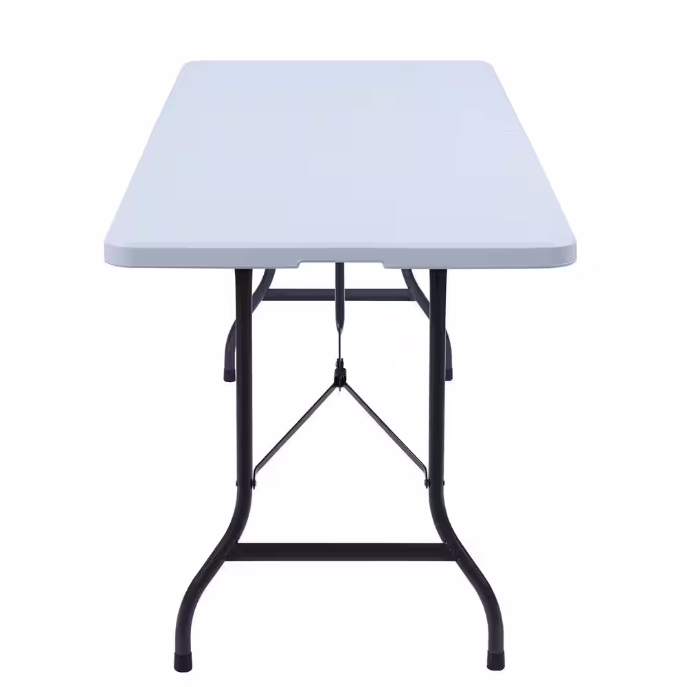 None 6 ft. Portable Plastic Picnic Table in White with Carrying Handle