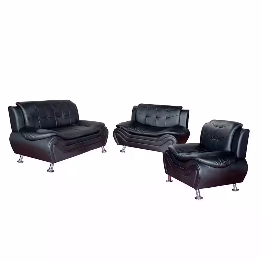 Star Home Living 3-Piece Black Leather Sofa Set