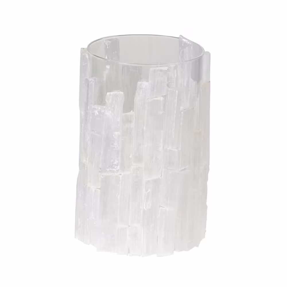 None Selenite Stone and Glass White Lantern