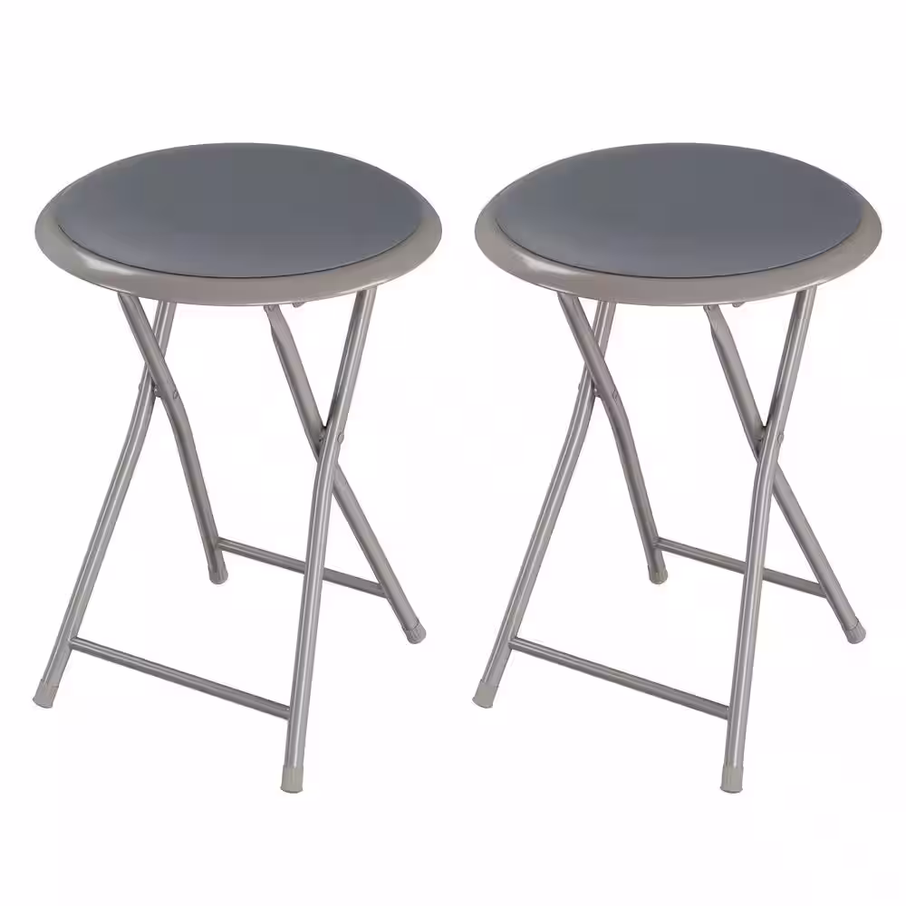 Lavish Home Gray Steel Padded Seats Folding Bar Stools Set of 2