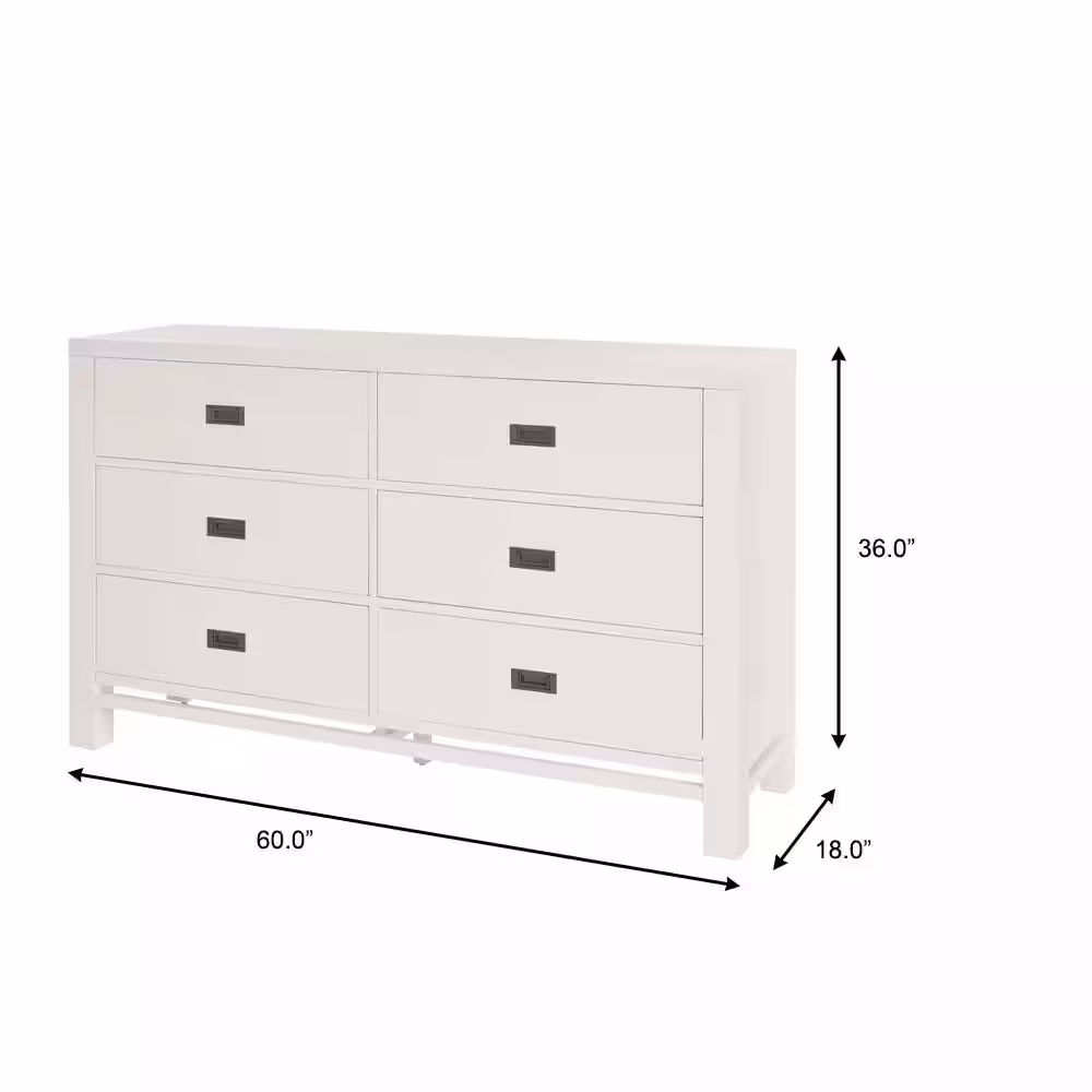Home Decorators Collection Calden Bright White 6-Drawer Dresser (36 in. H x 60 in. W x 18 in. D)