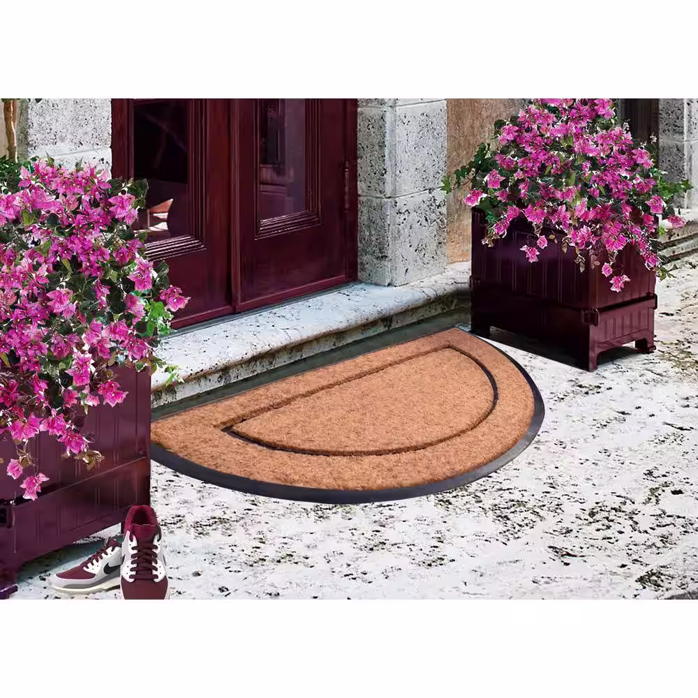 A1 Home Collections A1HC Natural Coir & Rubber Large Door Mat, Front Entry Doormat, Half Round Black 30