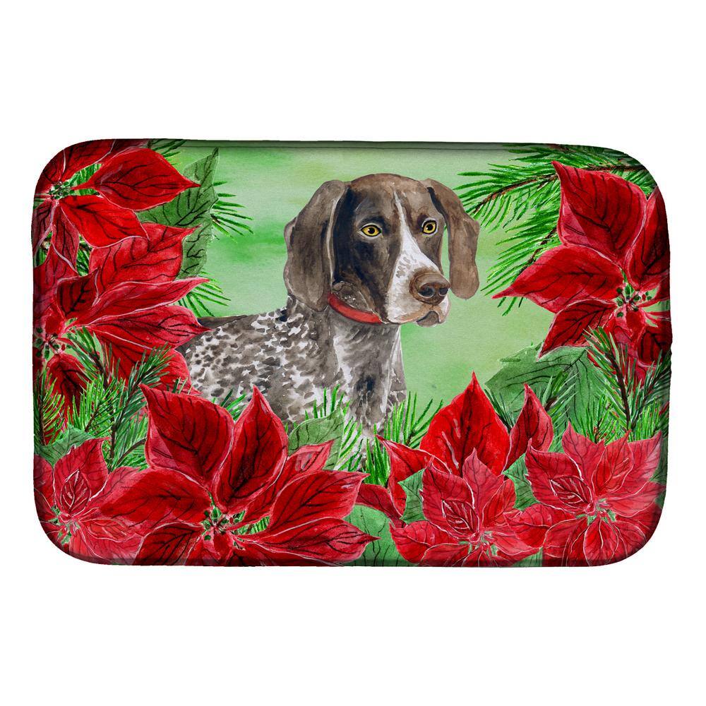 Caroline's Treasures 14 in. x 21 in. Multicolor German Shorthaired Pointer Poinsettias Dish Drying Mat