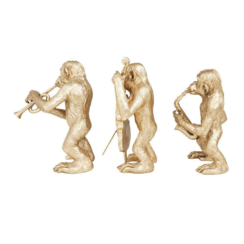 None Gold Polystone Monkey Sculpture (Set of 3)