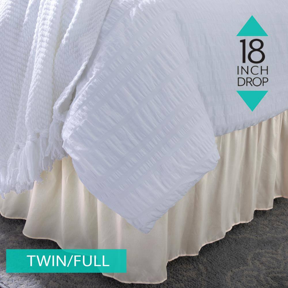 Home Details 18 in. Beige Drop Wrap Around Twin/Full Bed Skirt Ruffle