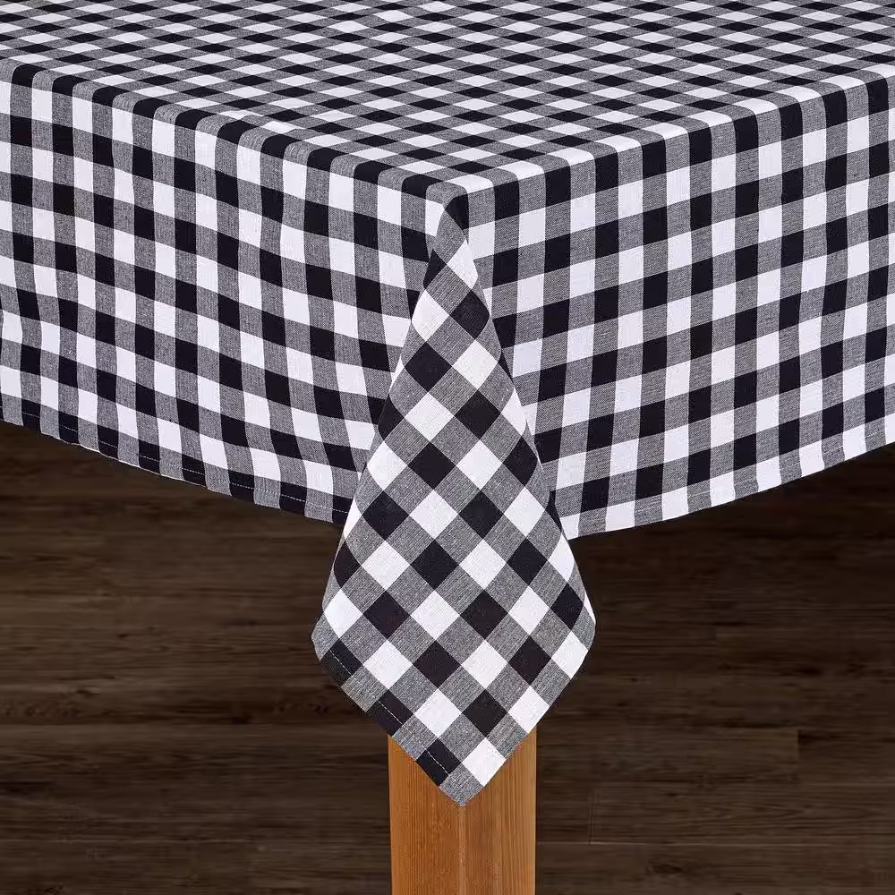 Lintex Buffalo Check 70 in. Round Black 100% Cotton Table Cloth for Any Table