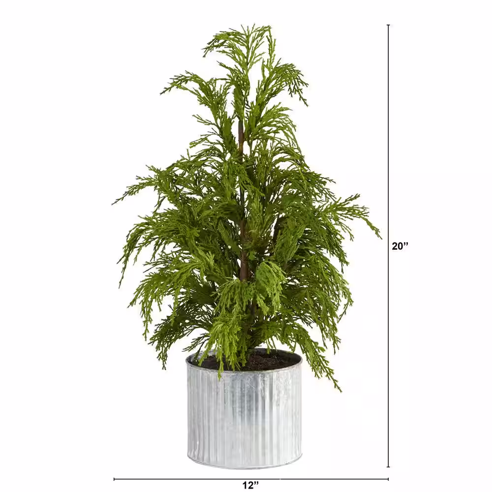 Nearly Natural 20 in. Cedar Pine Natural Look Artificial Tree in Decorative Planter