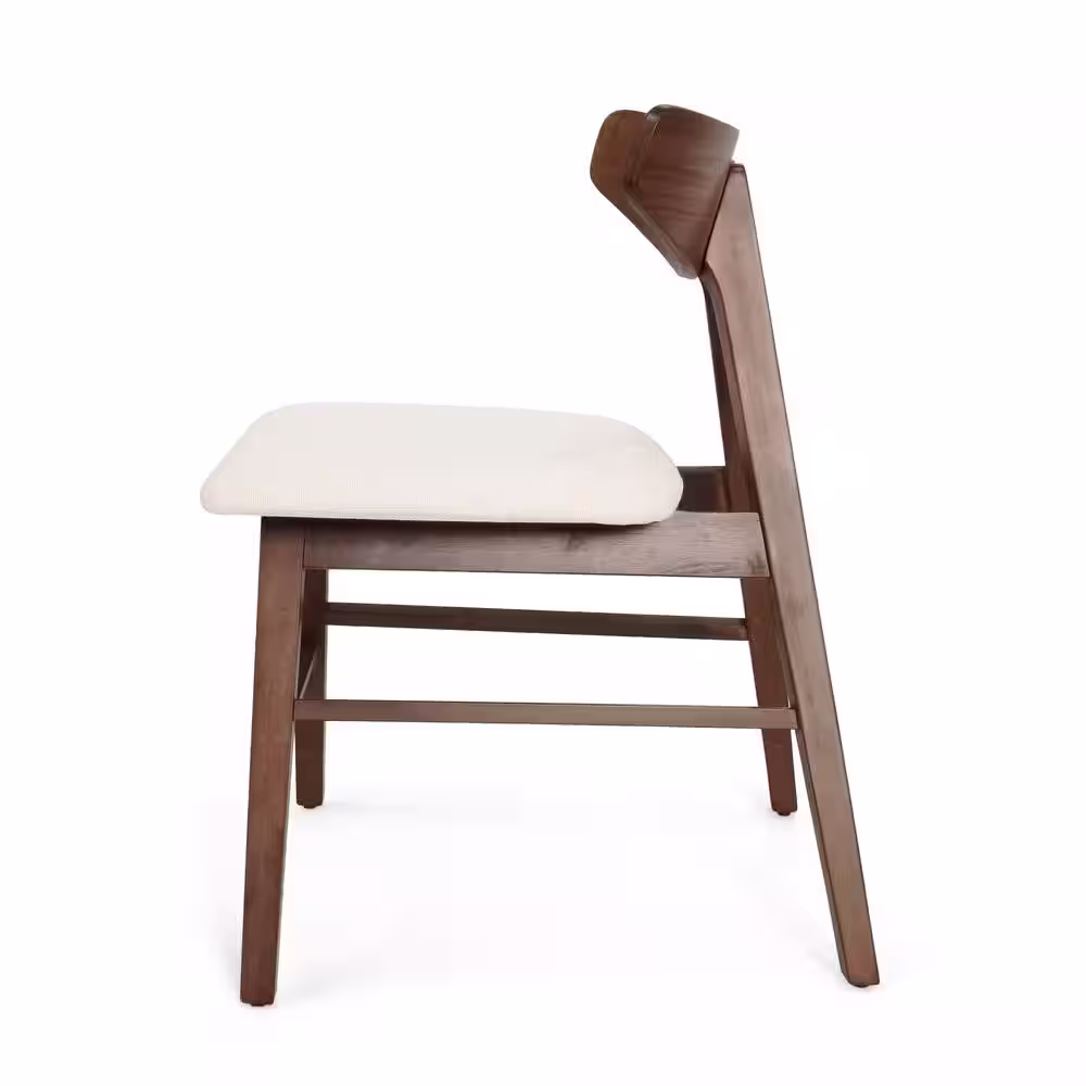 Noble House Marten Light Beige and Walnut Fabric Upholstered Dining Chair (Set of 2)