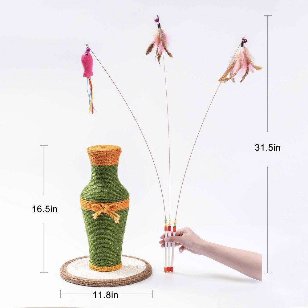 None Vintage Vase-Shaped Cat Scratching Post with 3 Feather Toys