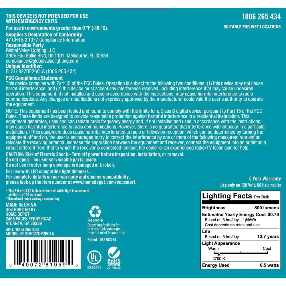 EcoSmart 100-Watt Equivalent B13 Blunt Tip Dimmable Candle E26 Base Clear Glass LED Vintage Edison Light Bulb Soft White (3-Pack)