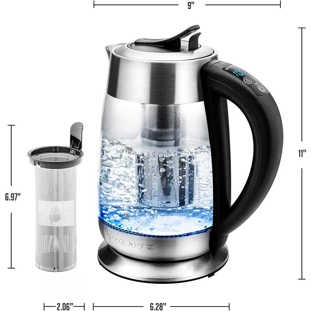 OVENTE Portable Tea Kettle and Instant Water Heater 1-Cup 1.8 Liter BPA Free 1500-Watts, Stainless Steel Infuser - KG6610S
