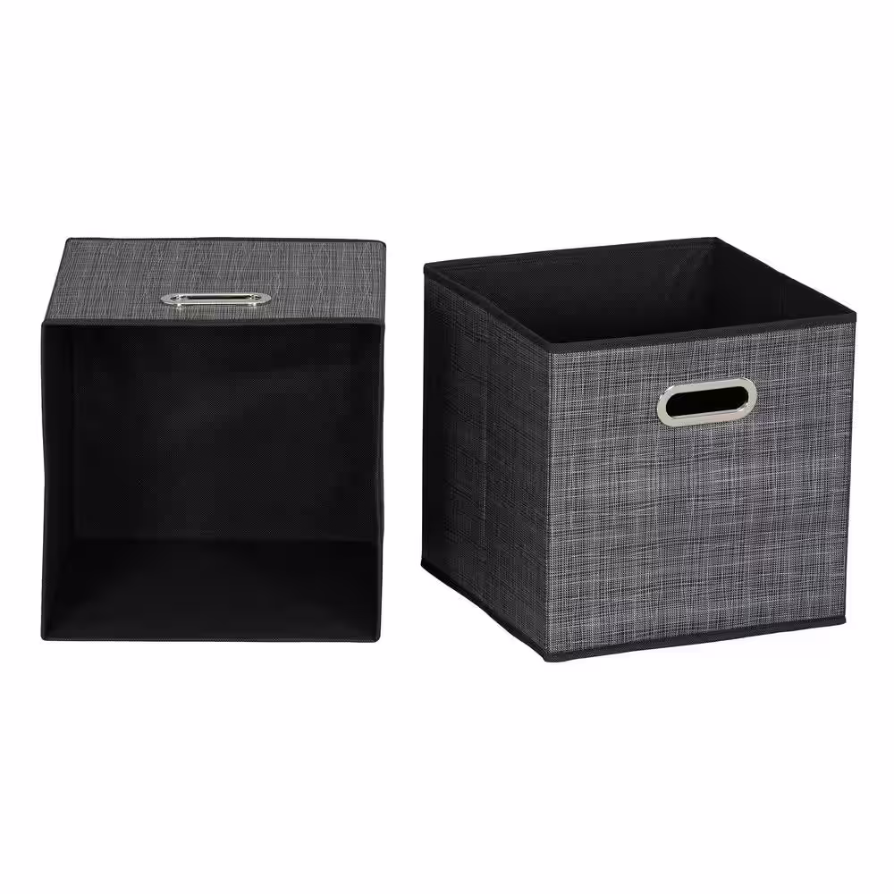 HOUSEHOLD ESSENTIALS 11 in. H x 11 in. W x 11 in. D Black and Grey Cube Storage Bin