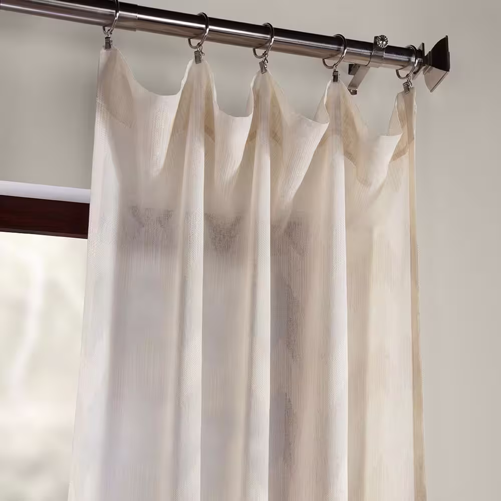 Exclusive Fabrics & Furnishings Sirius Beige Patterned Linen Sheer Curtain - 50 in. W x 96 in. L (1-Panel)