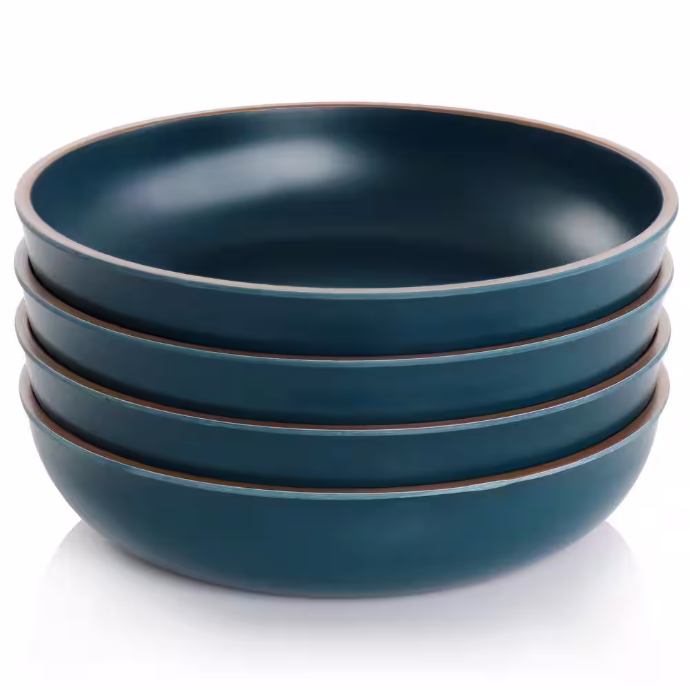 GIBSON HOME Rockabye 32 fl. oz. Dark Teal Melamine Dinner Bowl (Set of 4)