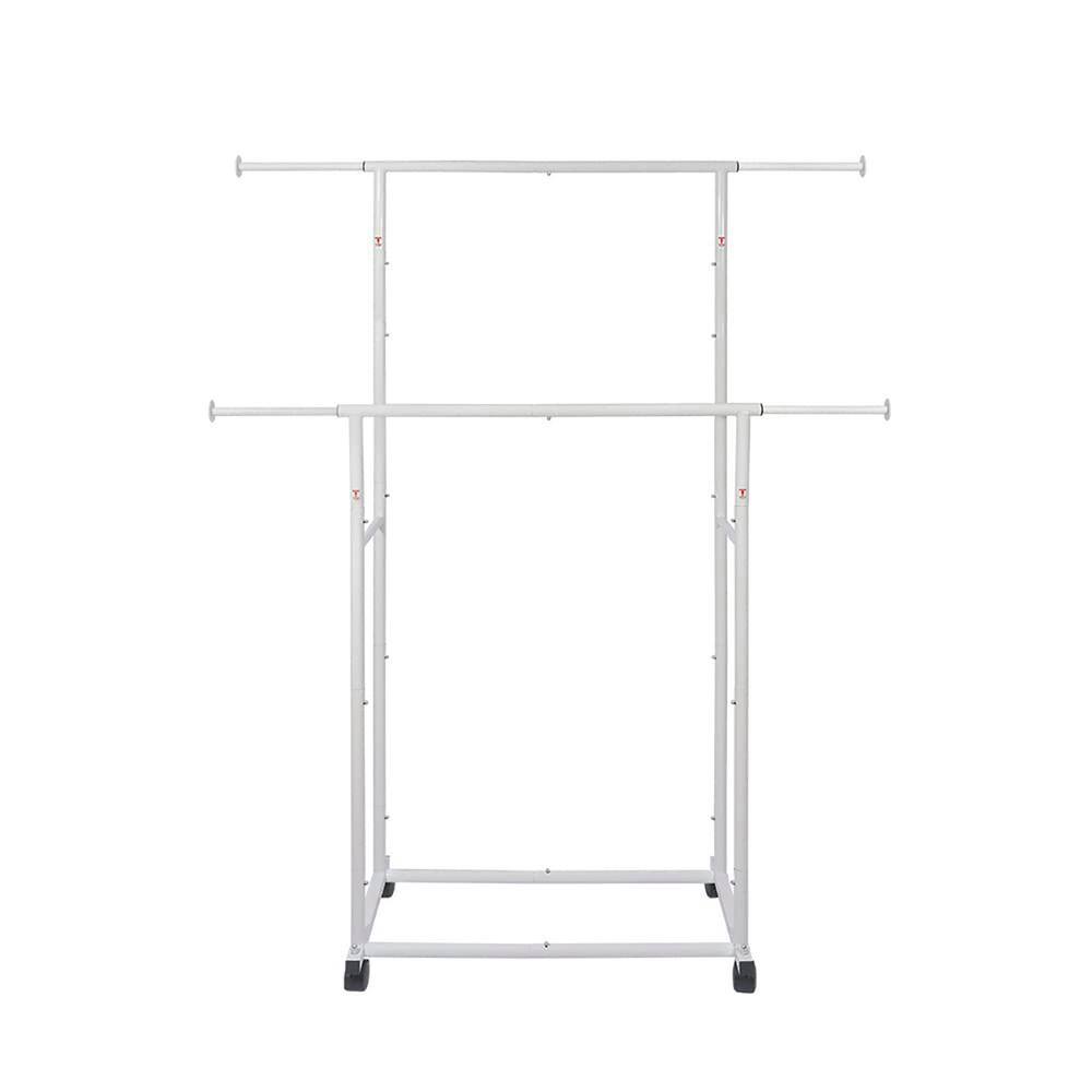 None White Metal Garment Clothes Rack Double Rod 48 in. W x 65 in. H