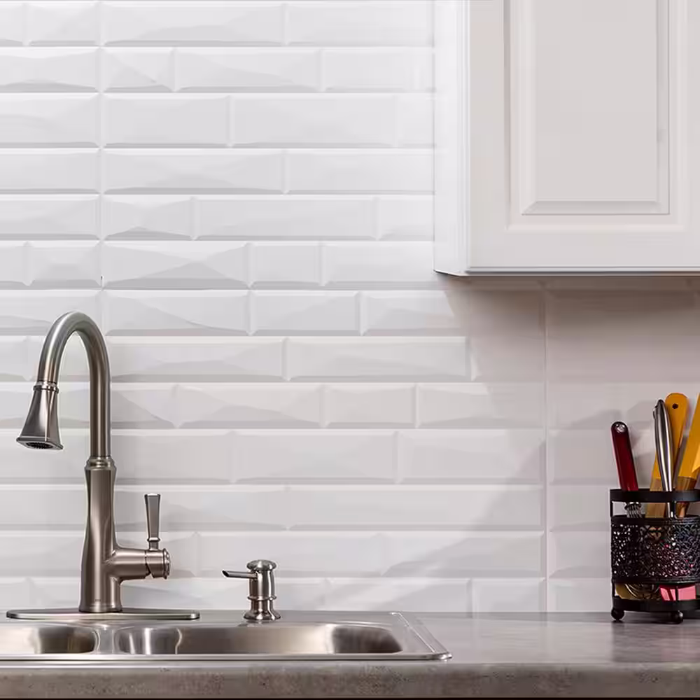 Fasade Vista 18.25 in. W x 24.25 in. H Vinyl Backsplash in Gloss White