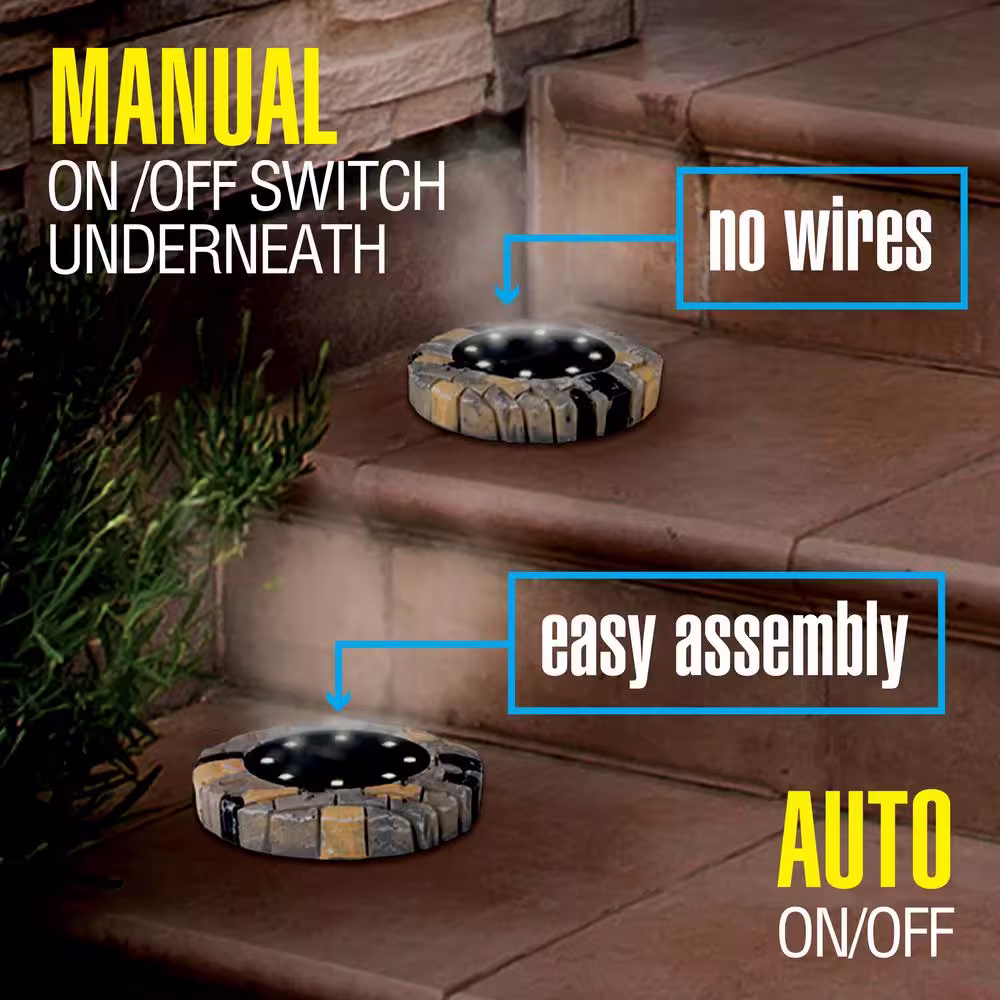 Bell + Howell 6000K Ultra Solar Powered Slate Like Outdoor Integrated LED Landscape Path Disk Lights (4-Pack)