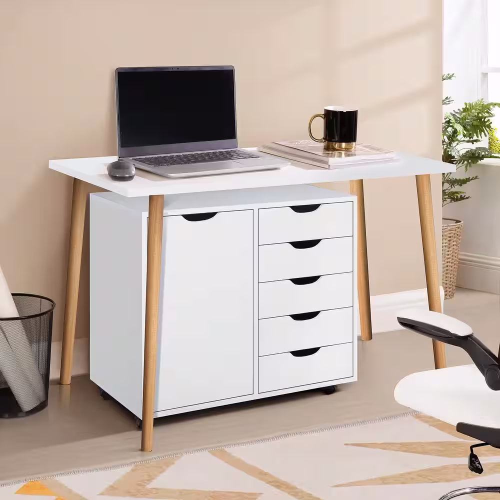 MAYKOOSH White, 5-Drawer with Shelf, Office File Cabinets Wooden File Cabinets for Home Office Lateral File Cabinet