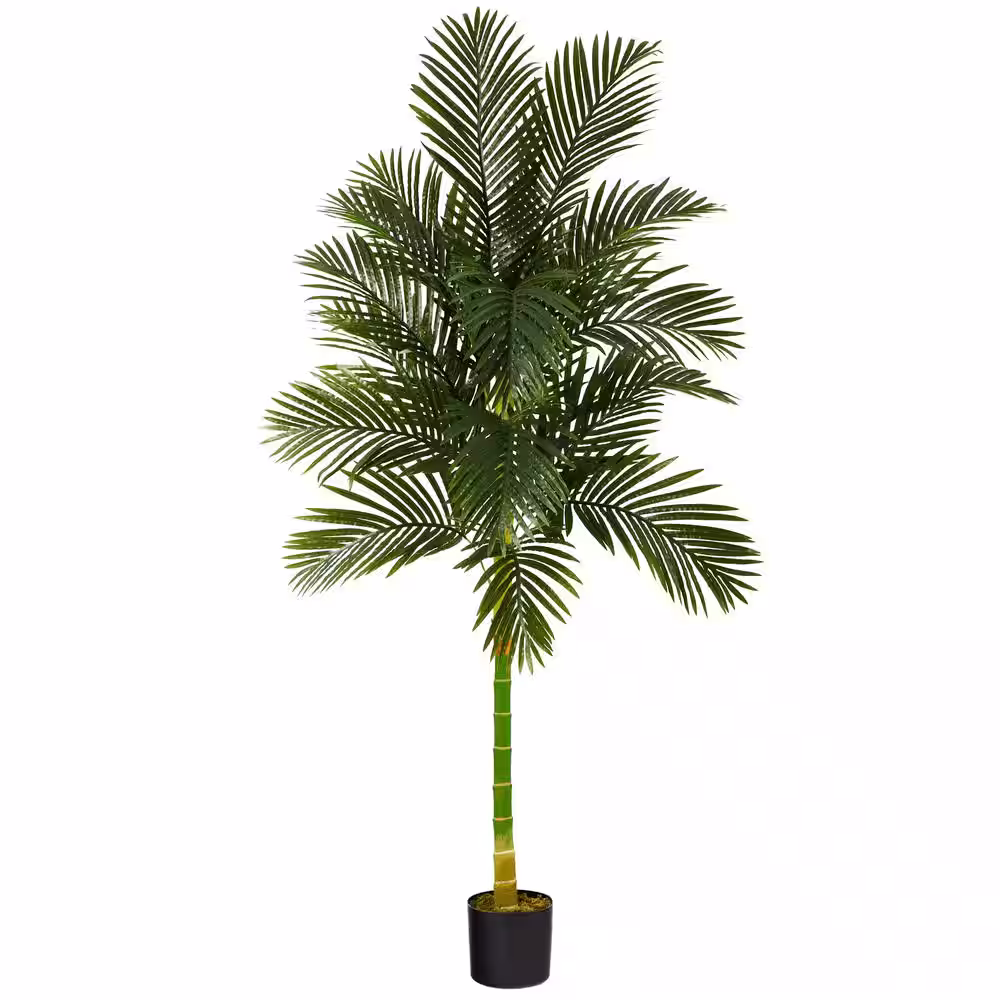 Nearly Natural 7 ft. Artificial Single Stalk Golden Cane Palm Tree