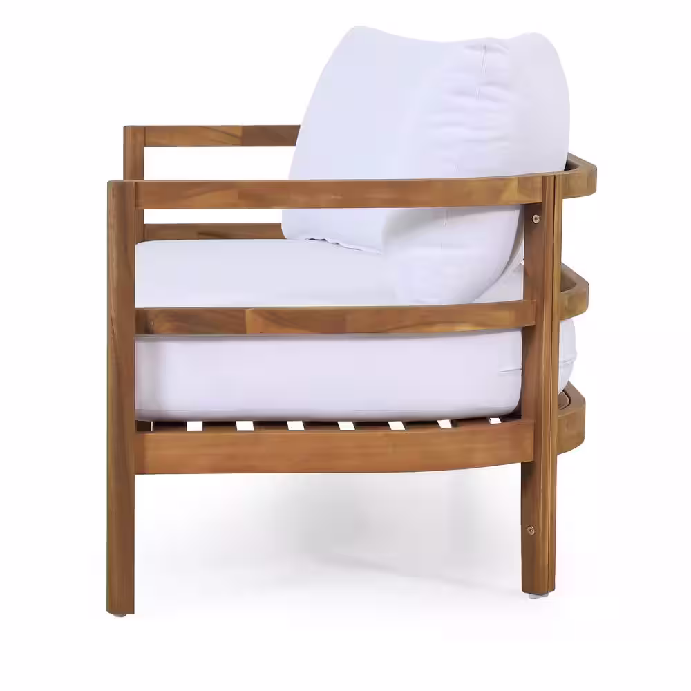 Noble House Varva Teak Brown 2-Piece Wood Patio Conversation Set with White Cushions