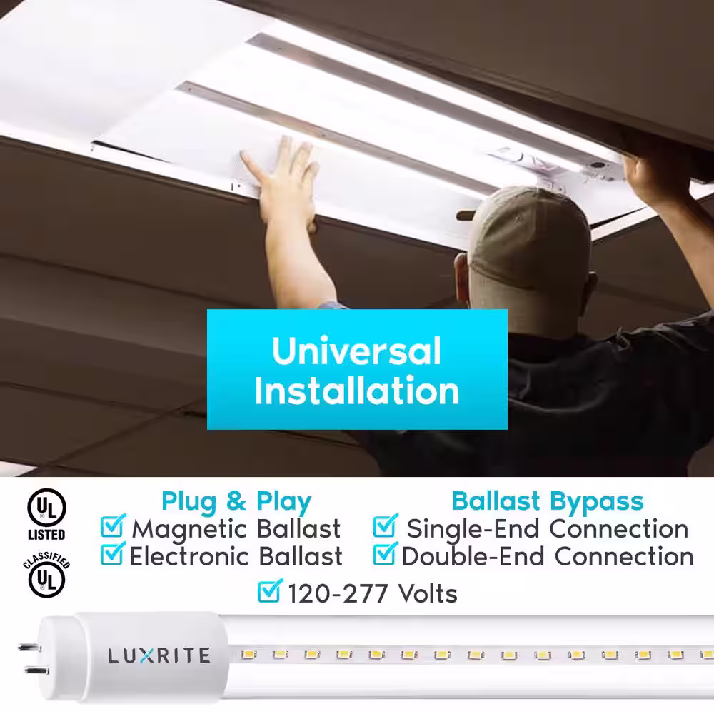 LUXRITE 32-Watt Equivalent 4 ft. Linear Tube T8 LED Light Bulb Ballast & Ballast Bypass Compatible 13W 3000K Soft White (4-Pack)