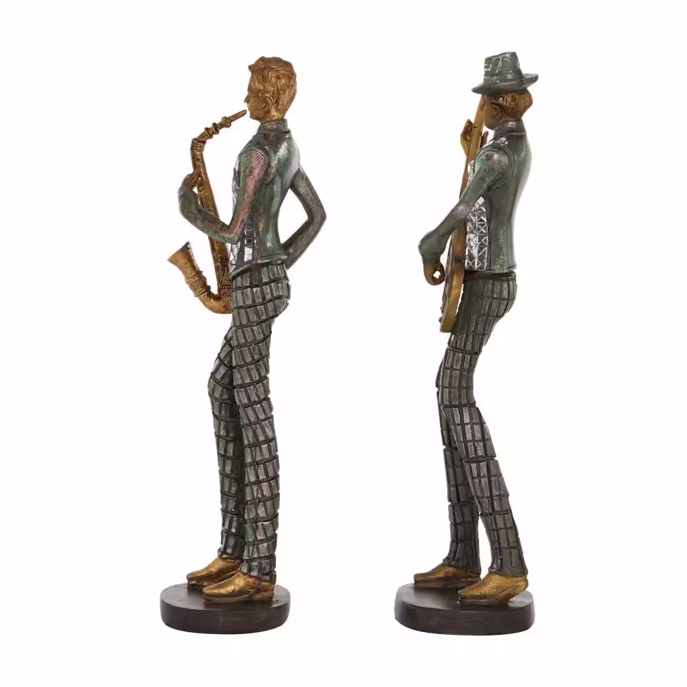 Litton Lane Silver Polystone Musician Sculpture (Set of 2)