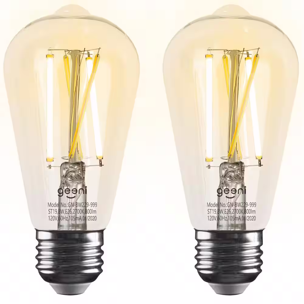 Geeni 60-Watt Equivalent ST19 Dimmable Smart Edison Wi-Fi LED Light Bulb Tunable White (2-Pack)