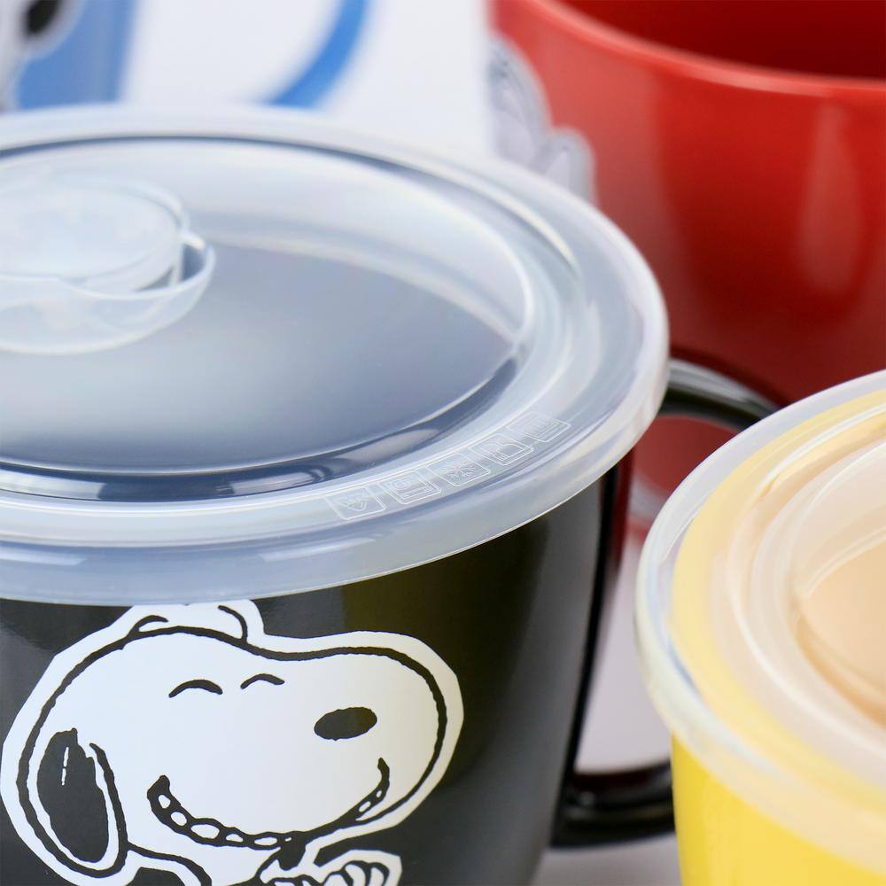 Gibson Peanuts 70th Anniversary 23.5 oz. Assorted Colors 4-Piece Stoneware Soup Bowl Set with Vented Lids