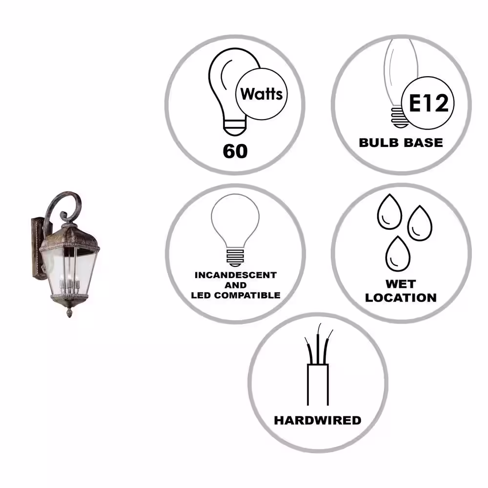 Bel Air Lighting Covington 4-Light Burnished Rust Outdoor Wall Light Sconce Lantern with Clear Glass