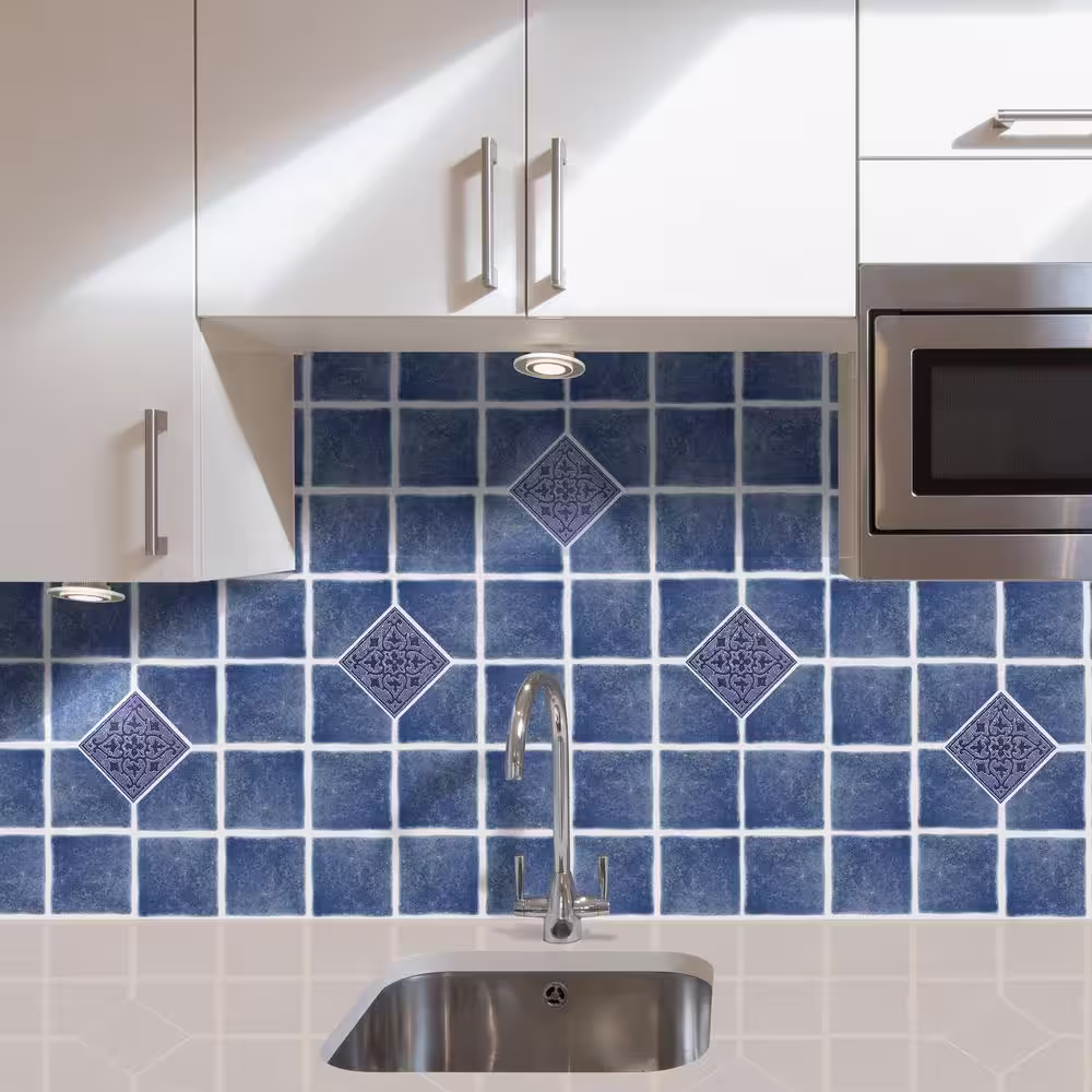 ACHIM Vinyl 4 in. x 4 in. Blue Self-Sticking Wall/Decorative Wall Tile (27 Tiles per Box)