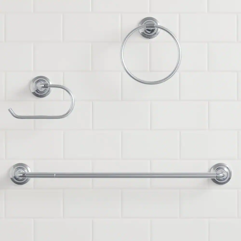 Glacier Bay Constructor 3-piece Bath Hardware Set includes 24 in. Towel Bar, Towel Ring and TP Holder in Chrome
