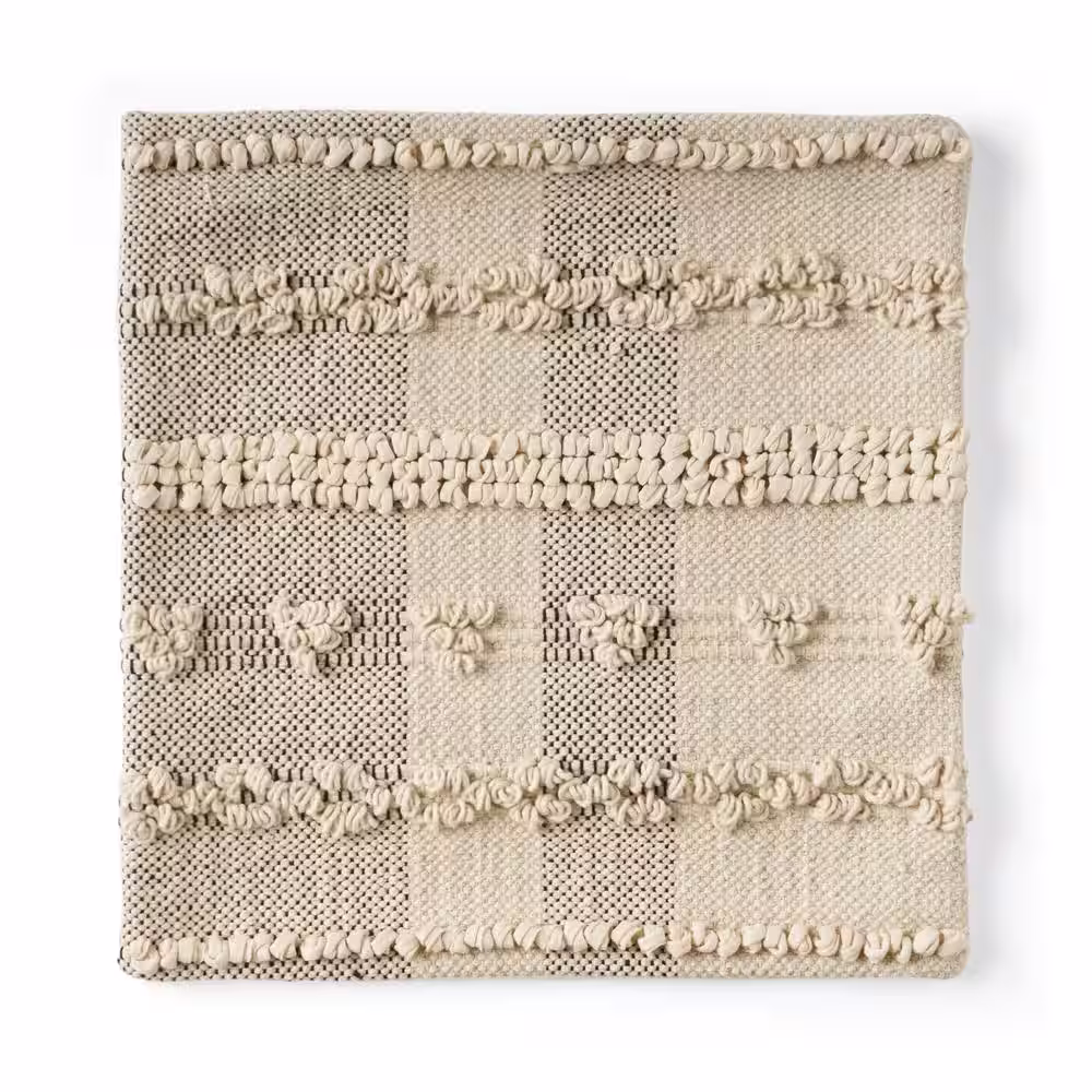 Noble House Blaisedell Natural and Light Grey Geometric Zipper 18 in. x 18 in. Throw Pillow Cover