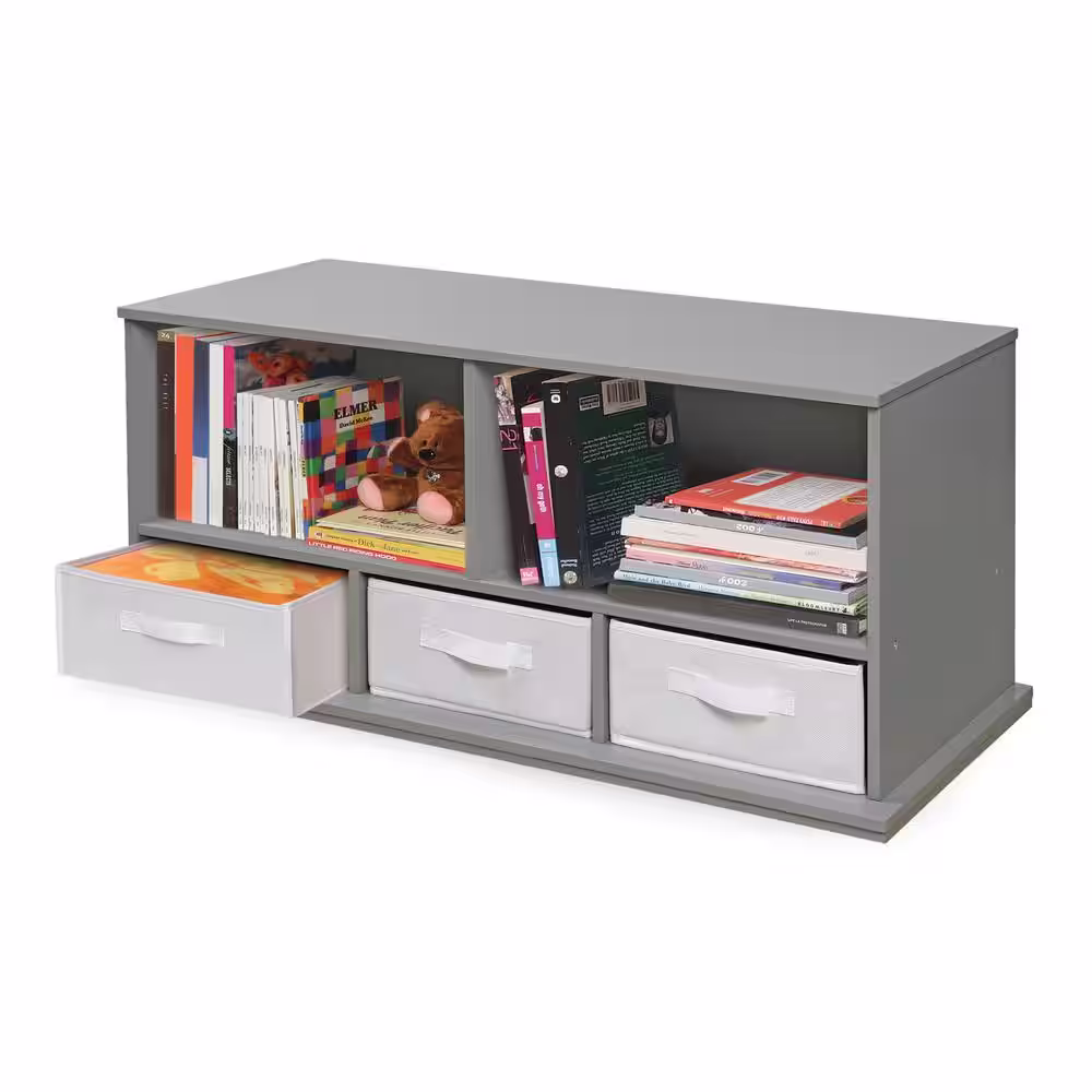 Badger Basket 37 in. W x 17 in. H x 16 in. D Gray Stackable Shelf Storage Cubbies with 3-Baskets
