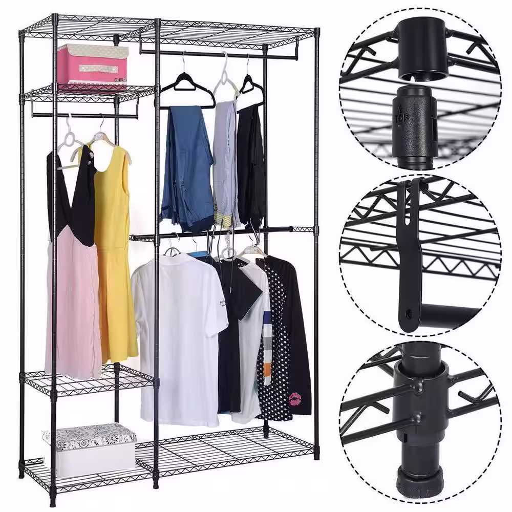 None Black Iron Clothes Rack 17.72 in. W x 70.87 in. H