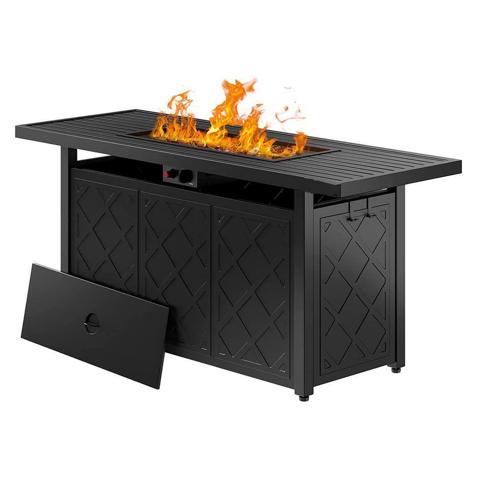 DEXTRUS 57 in. 50000 BTU Gas Fire Pit Ignition Systems with Hide Away Cover for Patio Camping