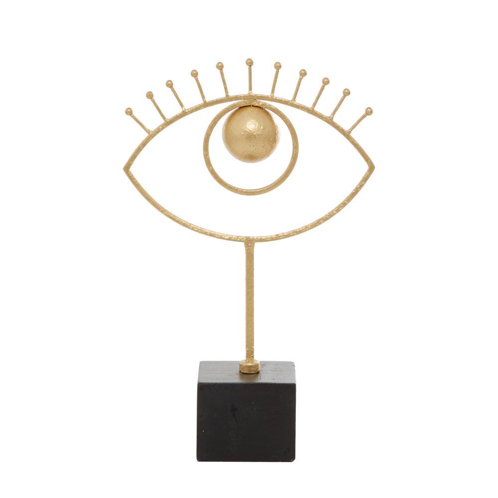 CosmoLiving by Cosmopolitan Gold Wood Handmade Eye Abstract Sculpture with Black Base